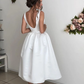SIMPLE V NECK SATIN BRIDESMAID DRESS, TEA LENGTH PROM DRESS  cg10788