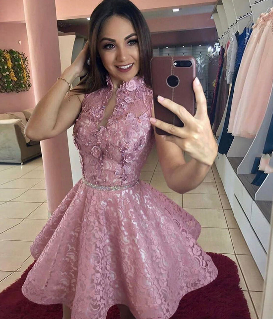 PINK LACE SHORT DRESS HOMECOMING DRESS   cg10950