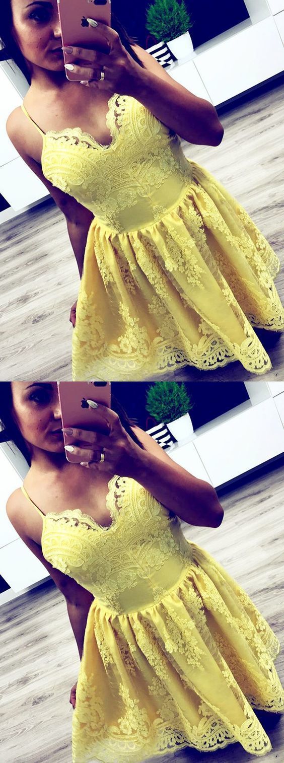 Yellow Lace Short Homecoming Dress, Simple Short homecoming Dress cg1100