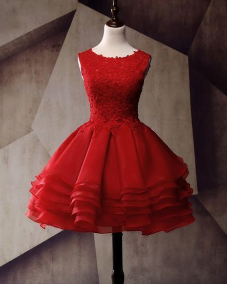 Lace Homecoming Dress, Applique Junior School Dress, Red Graduation Dress cg1101