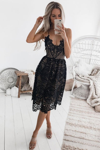 BLACK LACE SHORT PROM DRESS LACE FORMAL DRESS   cg11080