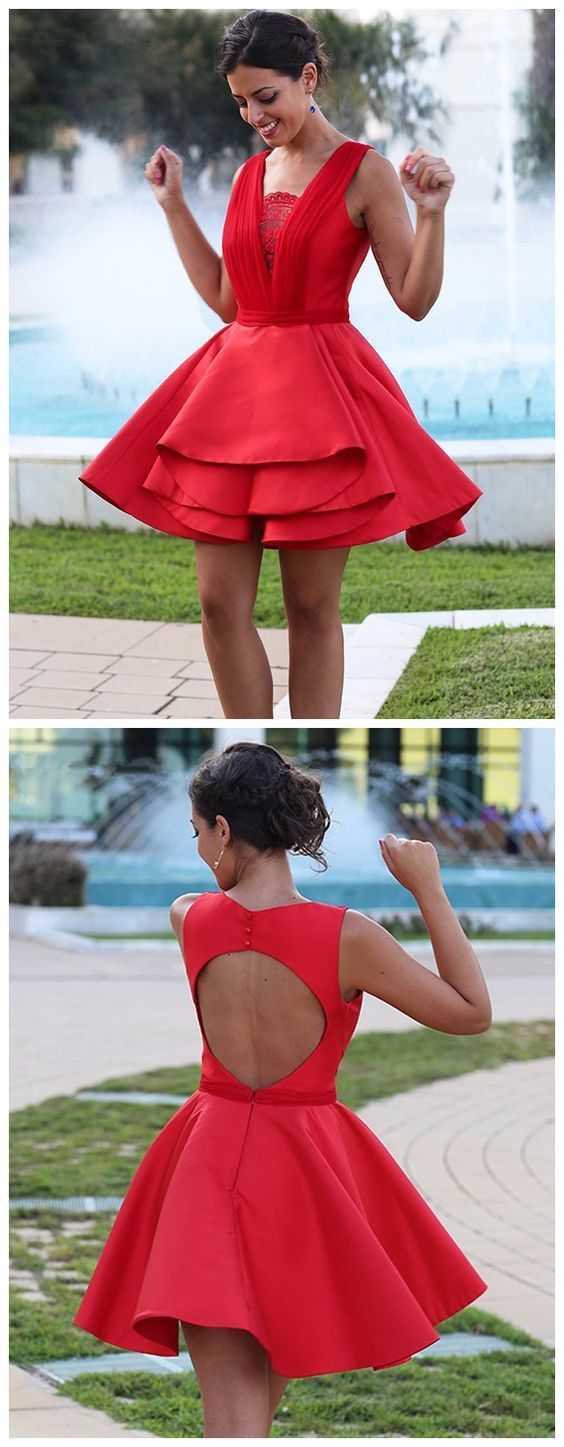 Red Short Cocktail Dress with Open Back,Simple Homecoming Dresses cg1113