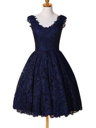 A-Line V-Neck Blue Lace Homecoming Dress,Simple Homecoming Dresses cg1115