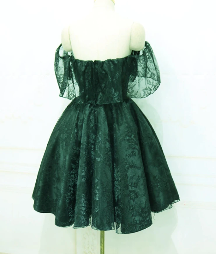 Beautiful Lace Green Off Shoulder Knee Length Party homecoming Dress, Bridesmaid Dress   cg11241