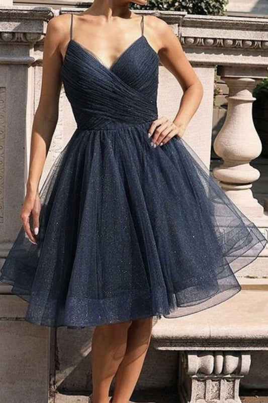 SIMPLE DARK BLUE TULLE SHORT homecoming DRESS BLUE FORMAL DRESS   cg11271