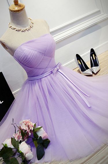 A Line Strapless Tulle Bridesmaid Dresses,Short Dress homecoming Dress   cg11393