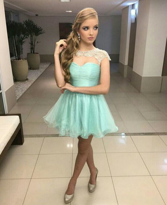 Mint Tulle Homecoming Dress with Beads    cg11448