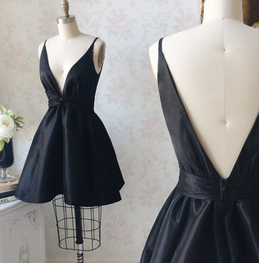 Homecoming Dress, V Neck Black Formal Graduation Evening Dress   cg11485