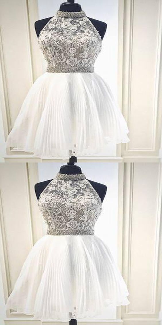 New Arrival Halter White Short Homecoming Dresses With Lace&Beading,Cheap Simple Homecoming Dresses cg1157