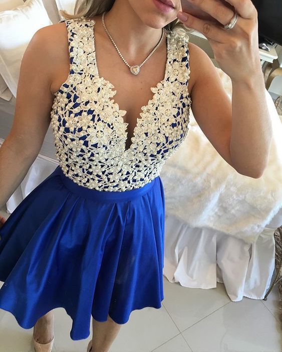 Blue Beading And Applique Short Party Dresses  homecoming dress   cg11577