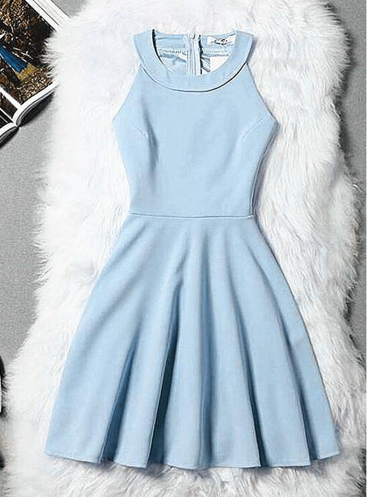 Light Blue Halter Short Wedding Party Dress, Cute Blue homecoming Dress   cg11615