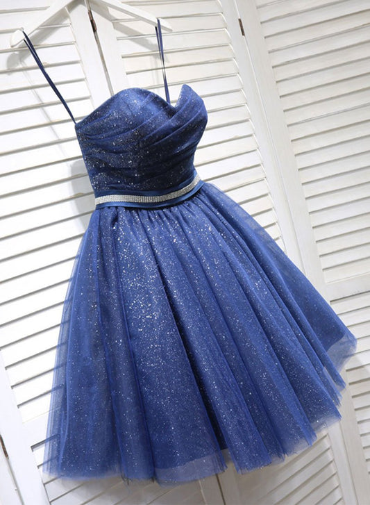 Cute dark blue tulle short dress, homecoming dress cg1176