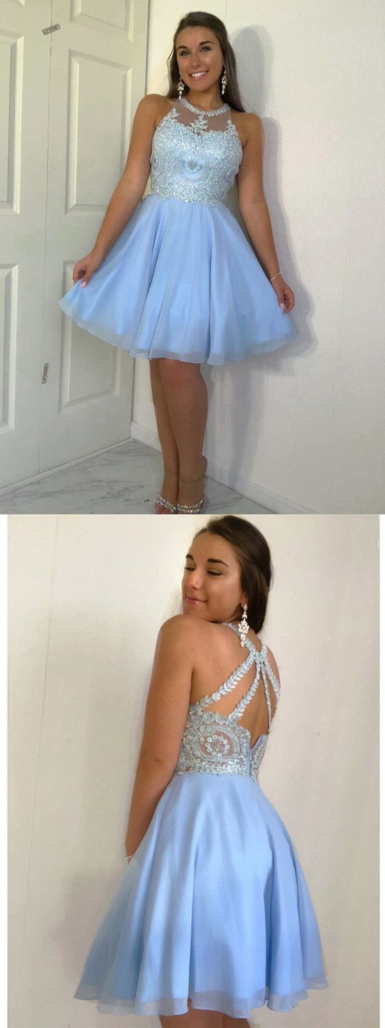 Amazing Halter Sleeveless Appliques Beading Top Tulle Homecoming Dresses cg1182