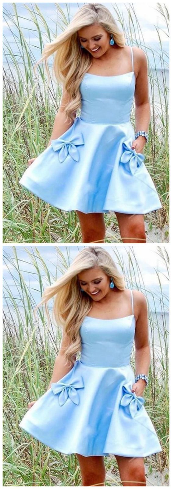 A-Line Short Satin Light Blue Homecoming Dress   cg11824