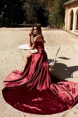 Burgundy Off The Shoulder Front Slit Cheap Mermaid Prom Dresses   cg11870