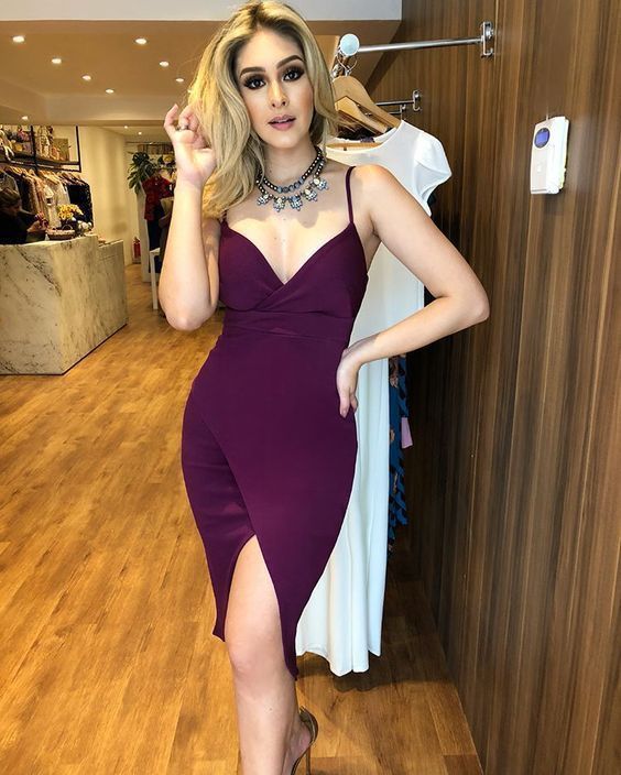 Purple tight V Neck Homecoming Dress  cg1213