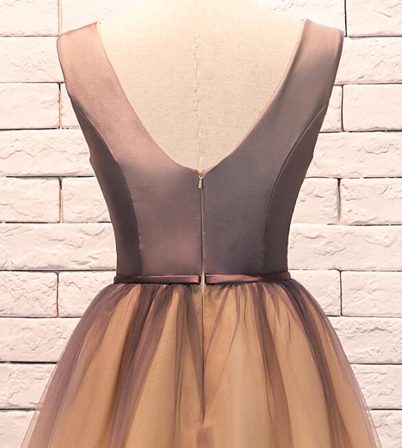 Cute Gradient Champagne Knee Length V-neckline Party Dress, Short Homecoming Dress   cg12270