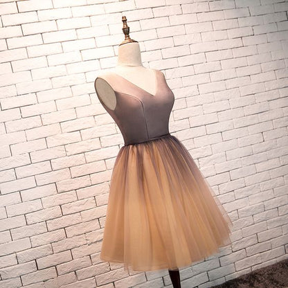 Cute Gradient Champagne Knee Length V-neckline Party Dress, Short Homecoming Dress   cg12270