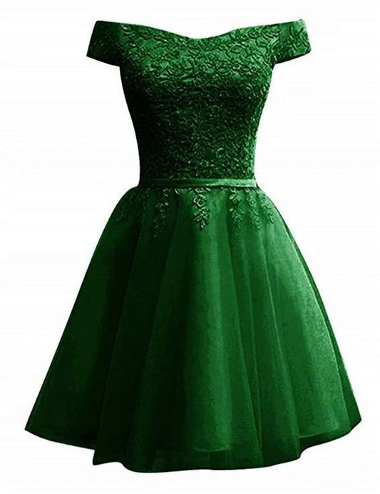 Green Off The Shoulder Lace Homecoming Dress   cg12314