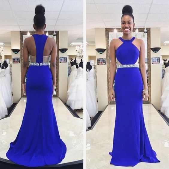 Royal Blue Beading Mermaid Prom Dresses Long Evening Dress for Women    cg12598