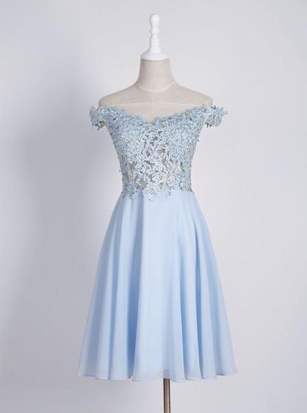 Light Blue Homecoming Dresses Freshman,Off Shoulder Sweet 16 Dress,Knee Length Homecoming Dress Short cg1287