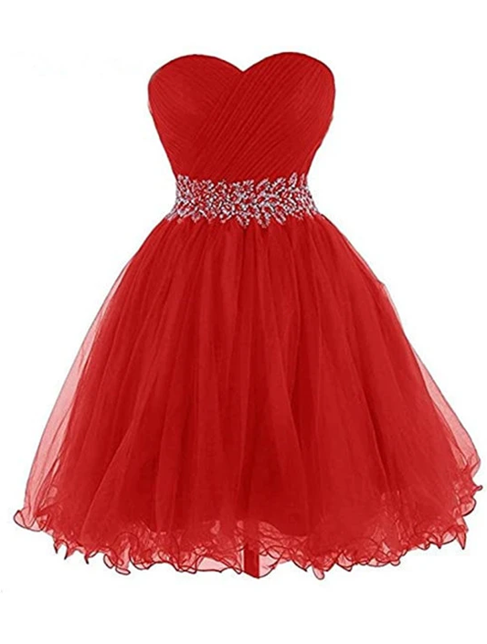 Red Beaded Sweetheart Tulle Homecoming Dress, Red Party Dress 2021   cg13075