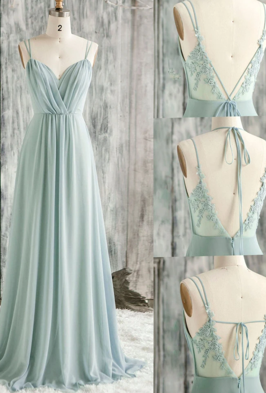 SIMPLE GREEN V NECK CHIFFON LACE LONG PROM DRESS LACE BRIDESMAID DRESS   cg13086