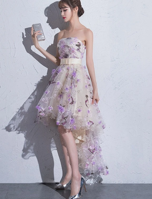 Beautiful High Low Flowers Tulle Homecoming Dress, Fashionable Short Party Dress   cg13261