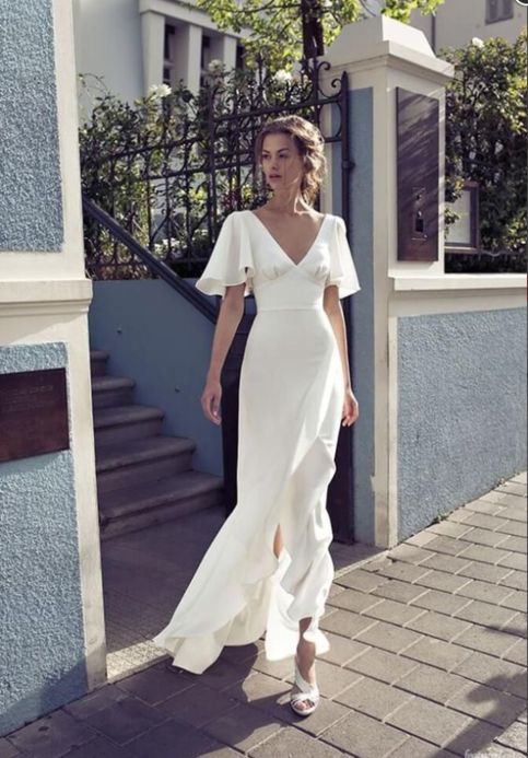 white party dress half sleeve evening dress v neck prom dress cg1329