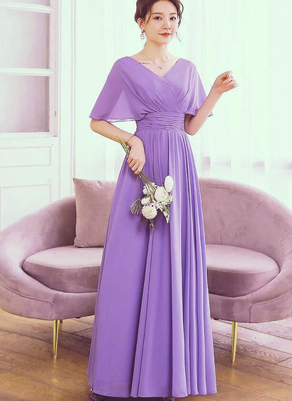 Beautiful Light Purple Chiffon V-Neckline Prom Dress, A-Line Floor Length Bridesmaid Dress   cg13370