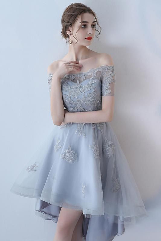 Off the Shoulder Organza A Line High Low Short homecoming dress cg1338