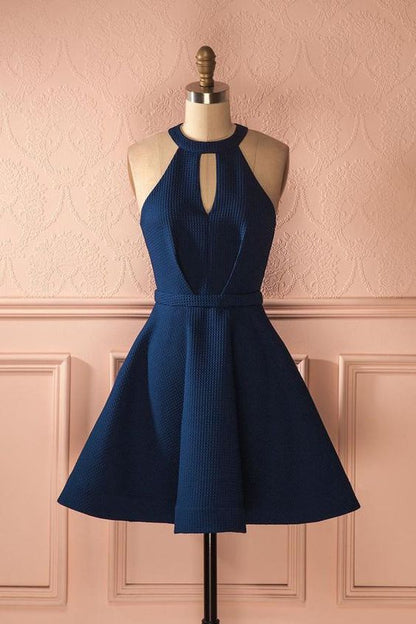 Keyhole Dark Blue Dresses,Short Homecoming Dresses,Cocktail Dresses cg1357