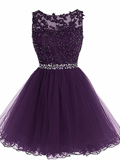 Lovely Tulle Short Homecoming Dress With Beadings,Lace Applique Formal Dress   cg13603