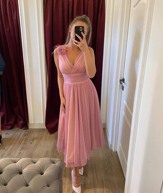 PROM DRESS PINK V NECK TULLE SHORT PROM DRESS PARTY DRESS   cg13677