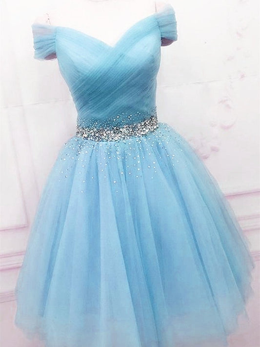 Short Off The Shoulder Blue Formal Homecoming Dresses   cg13725