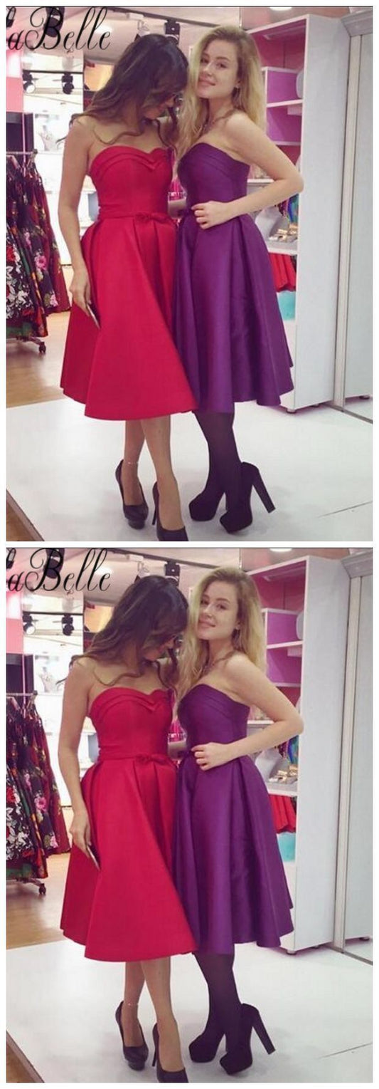 A Line Red Satin Dresses Knee Length Homecoming Dresses   cg13756