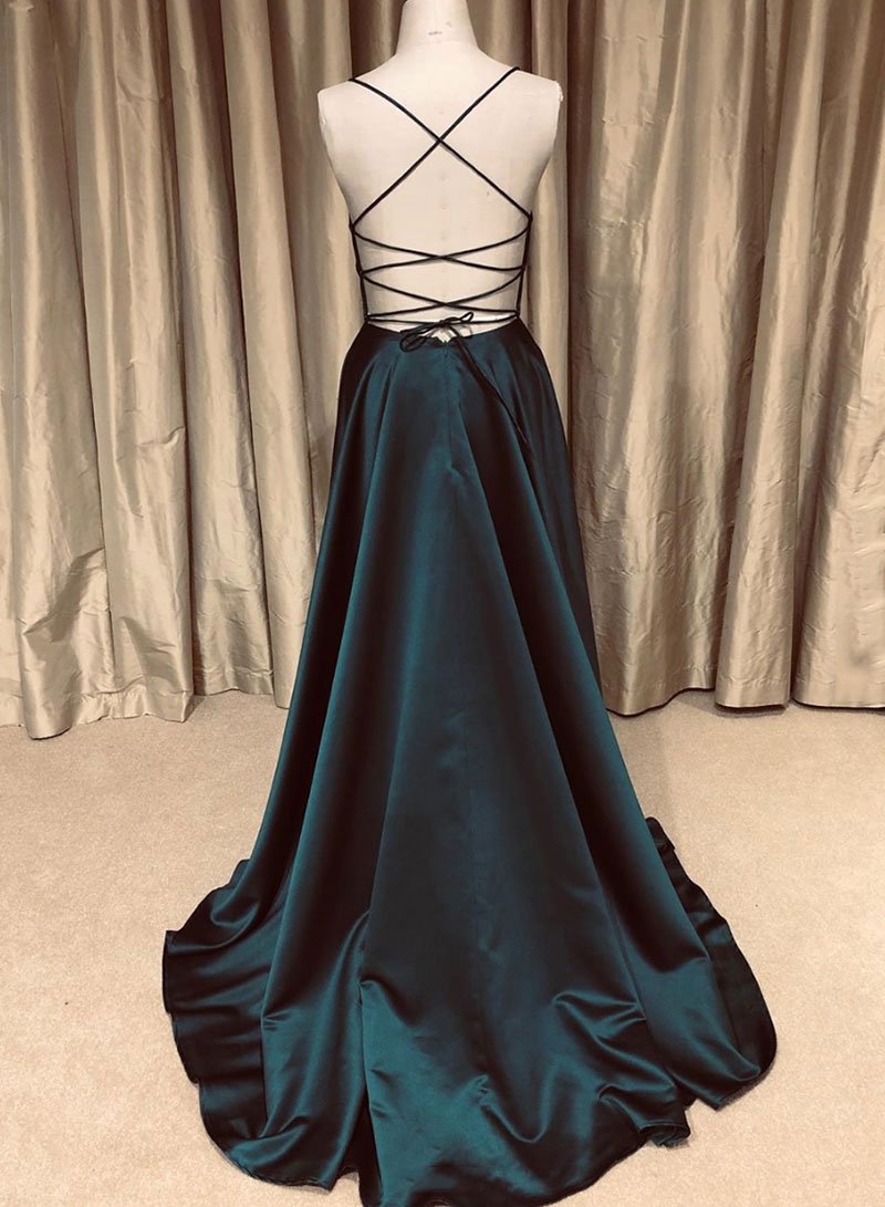 Simple v neck satin long prom dress, evening dress cg1376