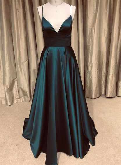 Simple v neck satin long prom dress, evening dress cg1376