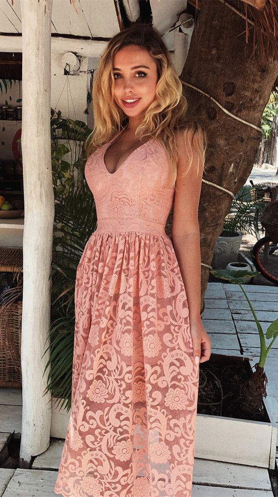 A-Line Spaghetti Straps Tea-Length Pink Lace Prom Dress with Pleats  cg1385