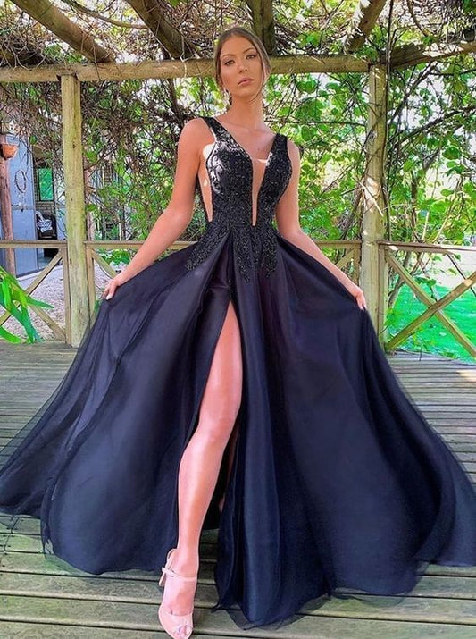 A-line V Neck Long Prom Dress , Sexy Prom Dress   cg14000