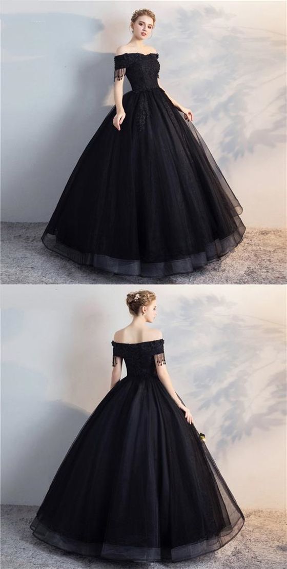 Black Off Shoulder Lace Applique Wedding Dresses,A Line Bridal Dresses cg1430