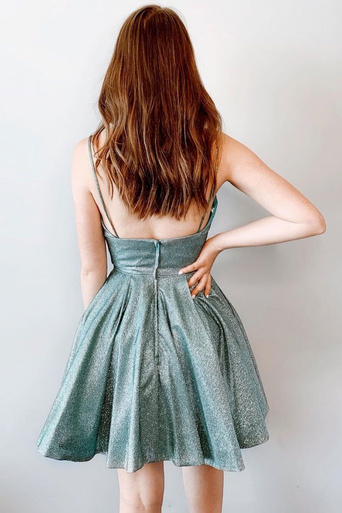 Green v neck short homecoming dress green cocktail dress      cg14997