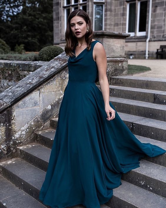 Simple Cowl Neck Chiffon A-line Bridesmaid Dress Prom Dress   cg15016