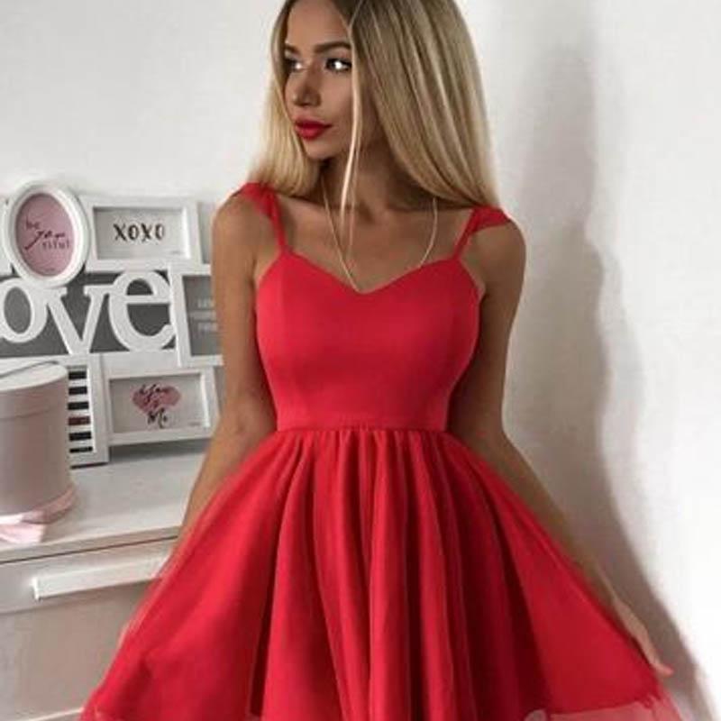 Charming Red Spaghetti Straps Short A-Line Tulle Homecoming Dresses, Homecoming Dresses cg1528