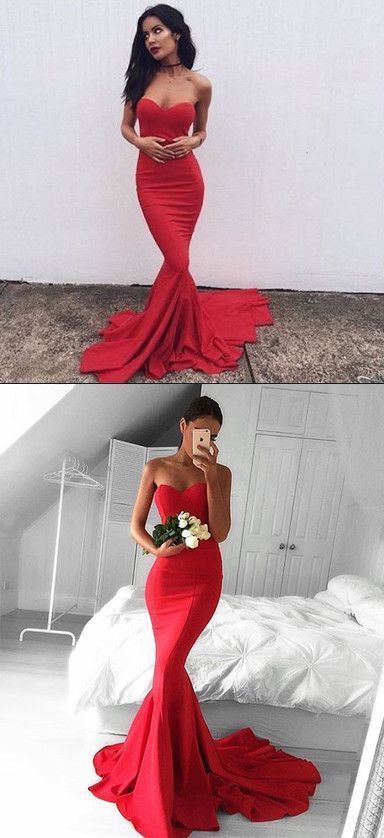 Mermaid Strapless Sleeveless ,Sweep Train, Burgundy Prom Dress ,Long Prom Dress   cg15297