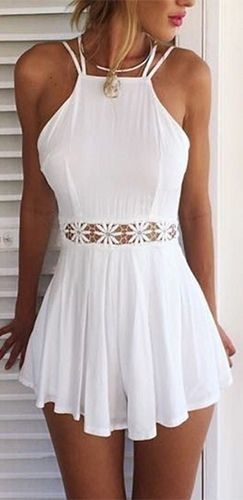 White Spaghetti Strap Halter Open Back Cut Out Lace Waist Pleated Short homecoming Dress  cg1533