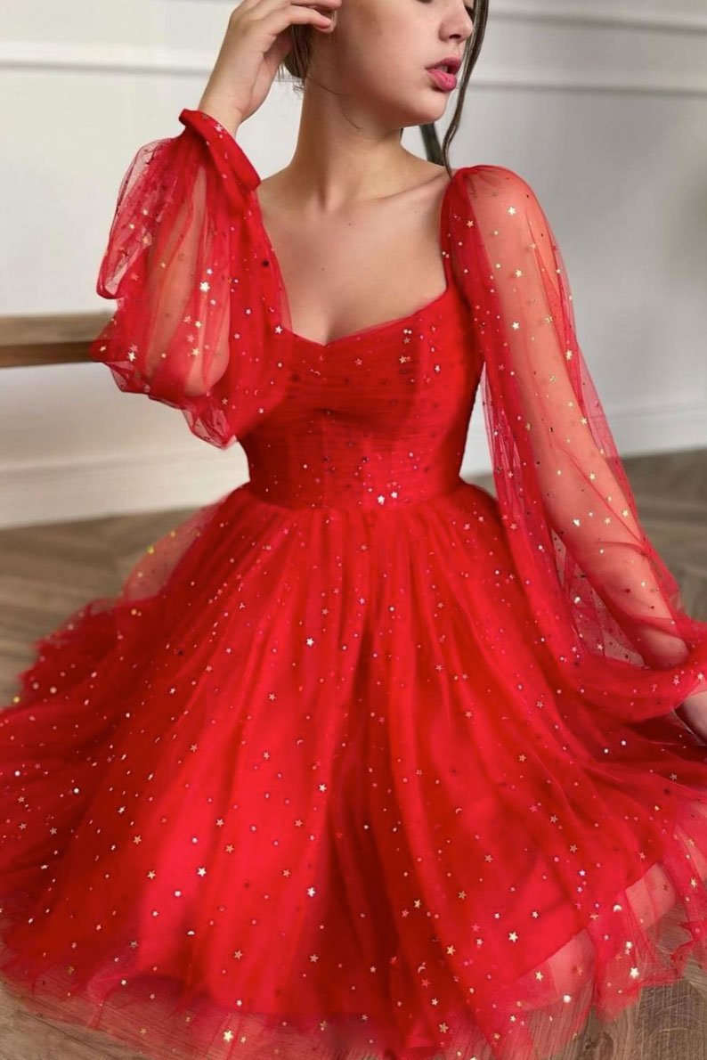 Red tulle short dress red tulle cocktail dress Homecoming Dress   cg15452