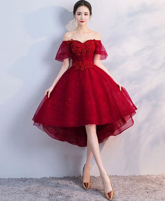 Burgundy tulle short dress, homecoming dress cg1548