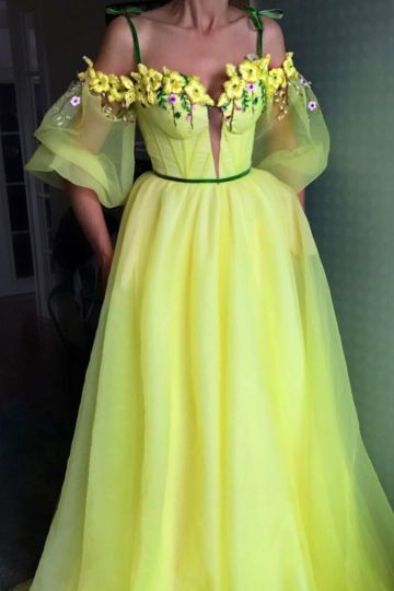 A line YELLOW Long Prom Dresses wedding dress     cg15551