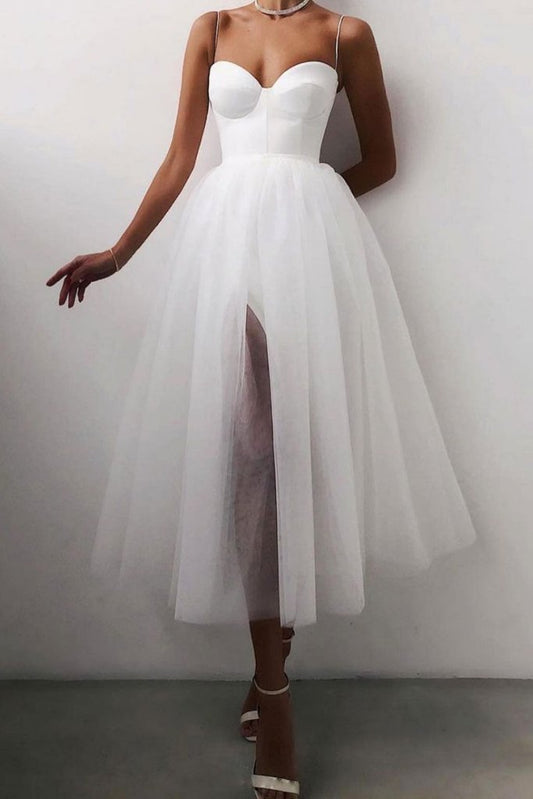 WHITE TULLE SHORT PROM DRESS WHITE TULLE EVENING DRESS    cg15751